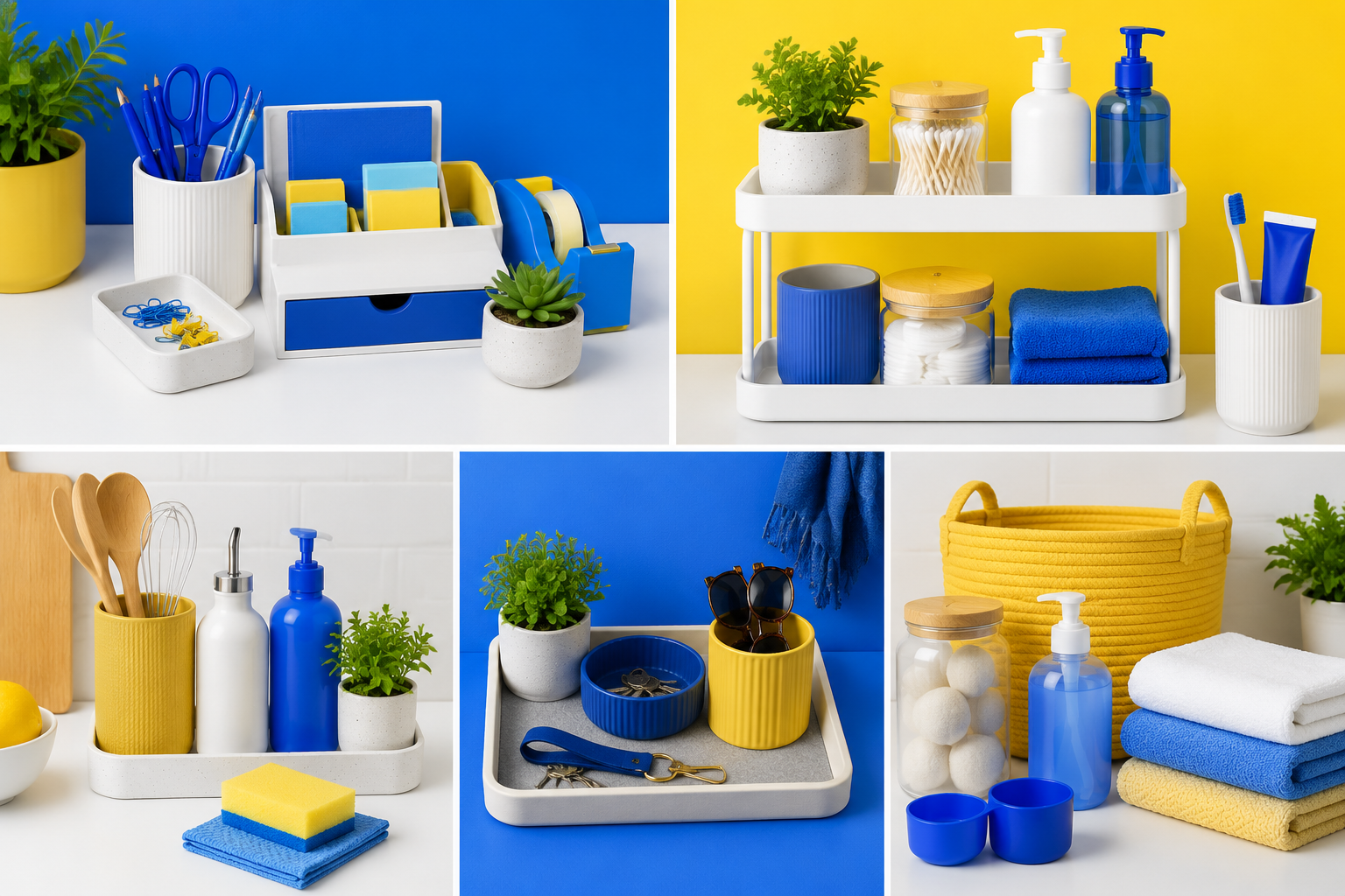 Five home reset packs arranged as bright product tiles