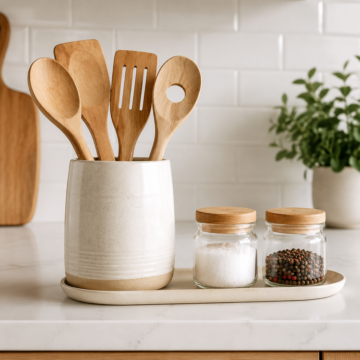 Kitchen Counter Basics crock, tray and jars