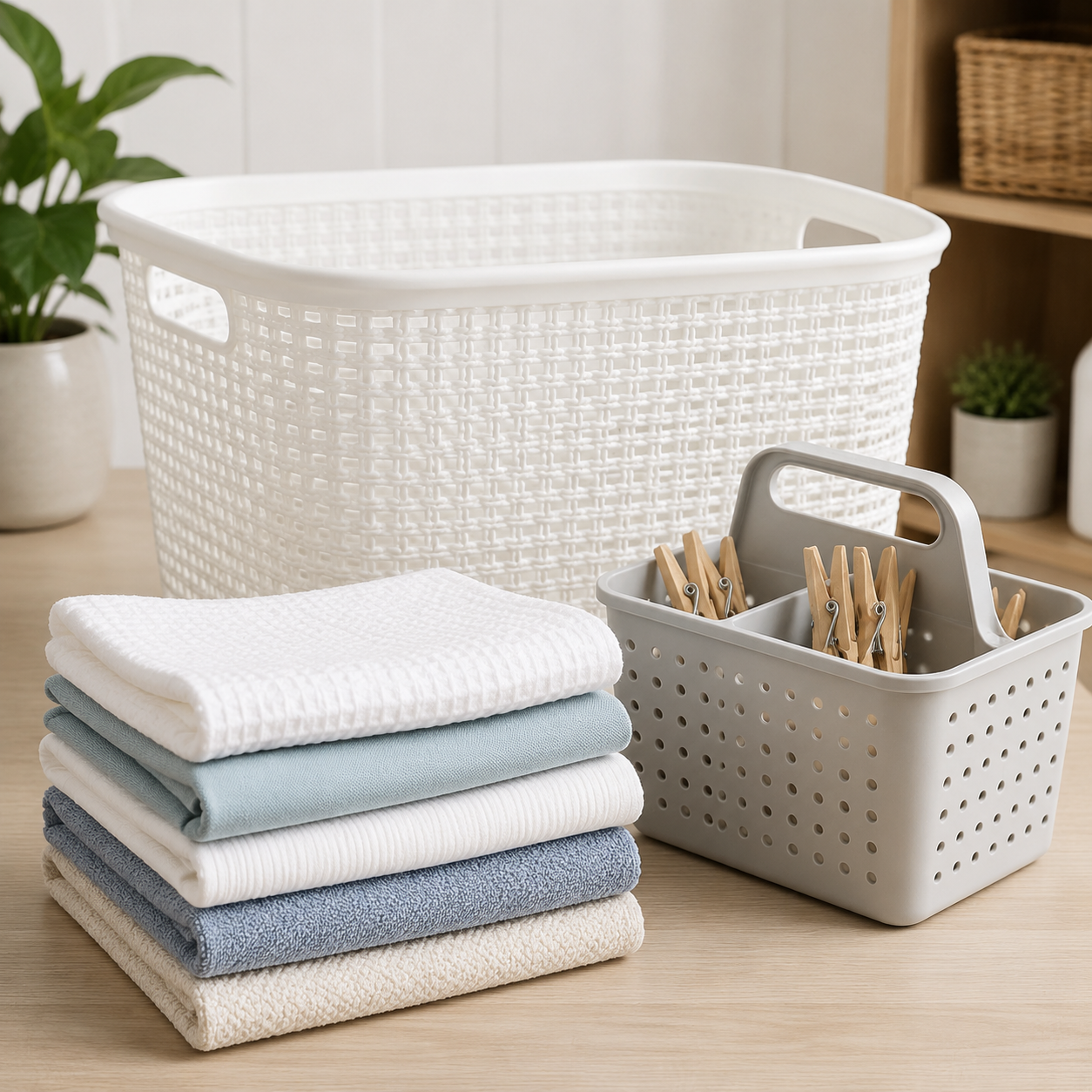 Laundry Quick Pack hamper, towels and caddy