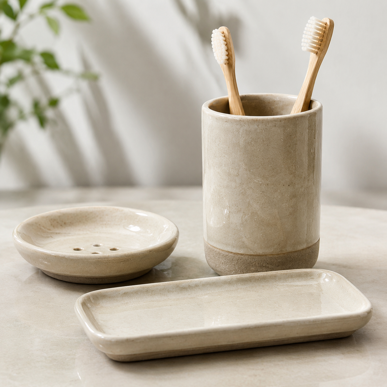 Toothbrush Caddy Set cup, dish and tray